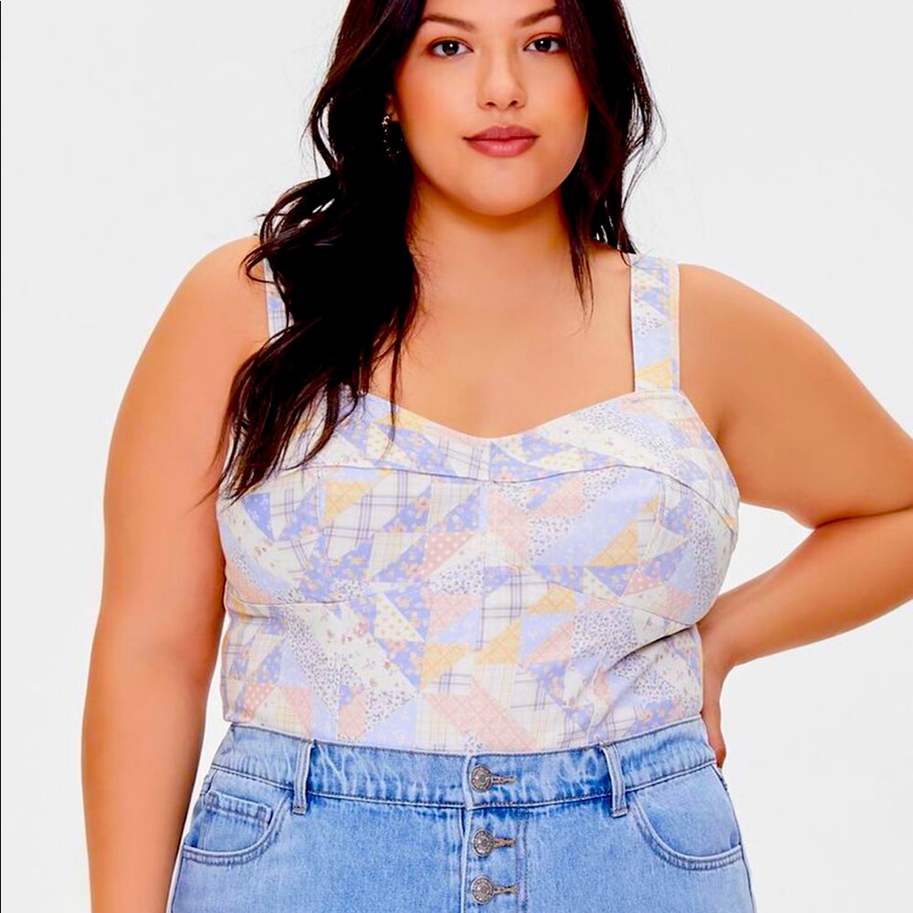 Forever 21 plus 0X Denim patchwork cropped tank